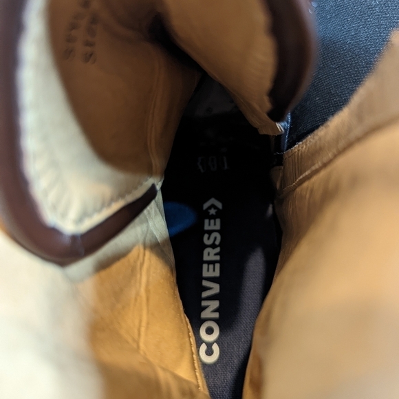 Converse men's sz 11M brown moccasin toe bold white cord stitching leather boots - Picture 9 of 10